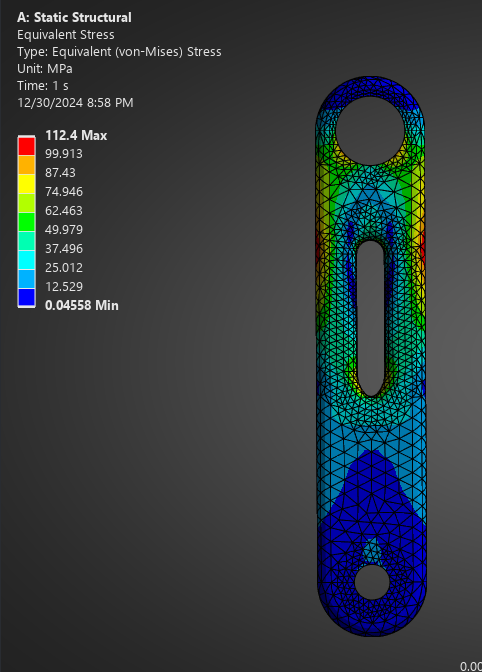 Equivalent stress for weight-reduced design with 3000 N to the right